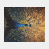 美しい青い金ゴールド孔雀 フリースブランケット (正面(横))