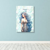 美しい青い髪の人魚 キャンバスプリント (インサイチュ (ウッドフロア))