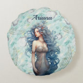 美しい青い髪の人魚 ラウンドクッション (裏面)