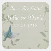 美しい青い鳥の結婚式の日付を保存 スクエアシール (正面)