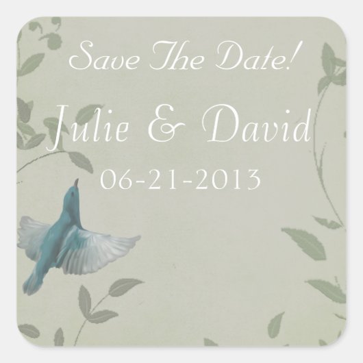 美しい青い鳥の結婚式の日付を保存 スクエアシール (正面)