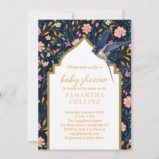 美しい青い鳥の赤ちゃんシャワー 招待状 (正面)