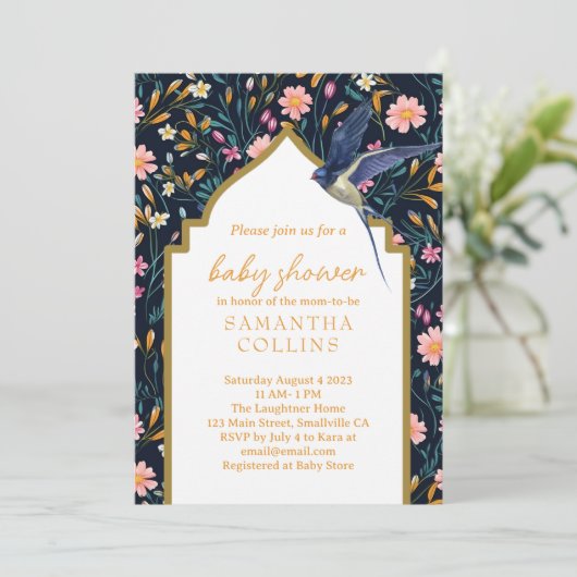 美しい青い鳥の赤ちゃんシャワー 招待状 (スタンド正面)