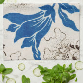 美しい青とスティプルフローラプリント |タオル キッチンタオル (折り畳み)