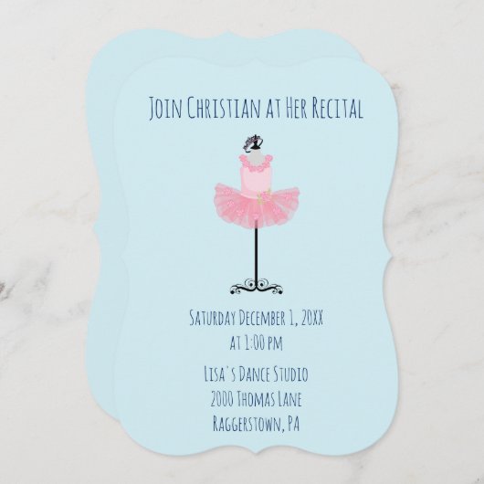 美しい青とピンクのダンスリサイタル 招待状 (正面/裏面)