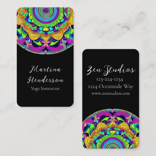 美しい青とマンダラはっきりしたヨガビジネスカード 名刺 (正面/裏面)