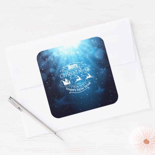 美しい青と白のクリスマスと新年 スクエアシール (封筒)