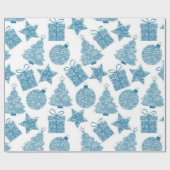 美しい青と白のクリスマスラッピング紙 ラッピングペーパー (フラット)