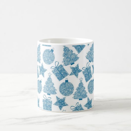 美しい青と白のクリスマス コーヒーマグカップ (中央)