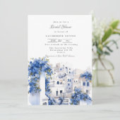 美しい青と白のサントリーニ ブライダルシャワー 招待状 (スタンド正面)