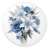 美しい青と白のバラのユリ セラミックノブ (正面)