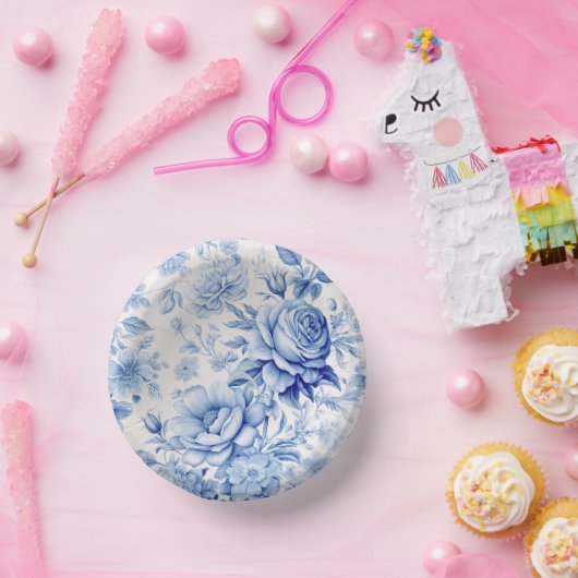 美しい青と白のバラ&ワイルドフラワー ペーパーボウル (パーティー)