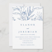 美しい青と白のフローラ写真結婚の 招待状 (正面)