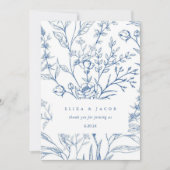 美しい青と白のフローラ結婚ズ サンキューカード (正面)