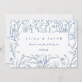 美しい青と白のフローラ結婚ズ サンキューカード (正面)