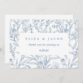 美しい青と白のフローラ結婚ズ サンキューカード