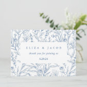 美しい青と白のフローラ結婚ズ サンキューカード (スタンド正面)