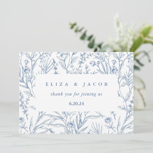 美しい青と白のフローラ結婚ズ サンキューカード (スタンド正面)