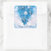 美しい青と白のメリークリスマス広場 スクエアシール (バッグ)