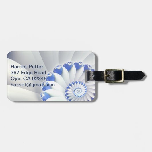 美しい青と白の海のシェルのフラクタル素晴らしルアート ラゲッジタグ (正面横)