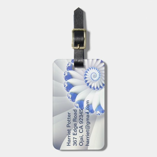 美しい青と白の海のシェルのフラクタル素晴らしルアート ラゲッジタグ (正面縦)