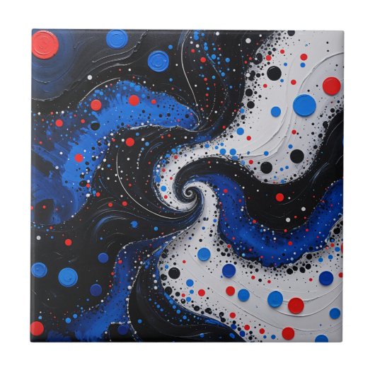 美しい青と白の渦巻き抽象デザイン タイル (正面)