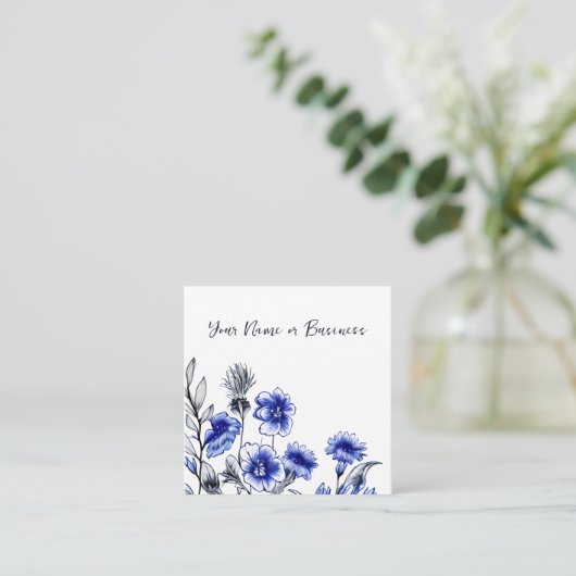 美しい青と白の花図 スクエア名刺 (スタンド正面)