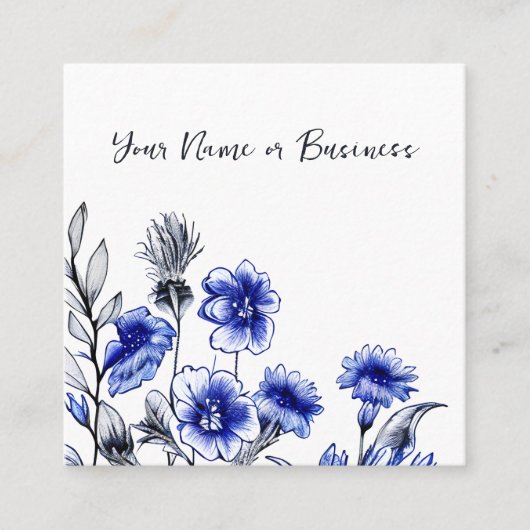 美しい青と白の花図 スクエア名刺 (正面)
