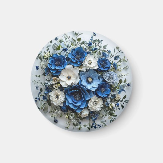 美しい青と白の花束 マグネット (正面)