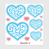 美しい青と白の装飾ハートCC1129 シール (シート)