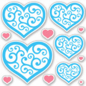 美しい青と白の装飾ハートCC1129 シール (正面)