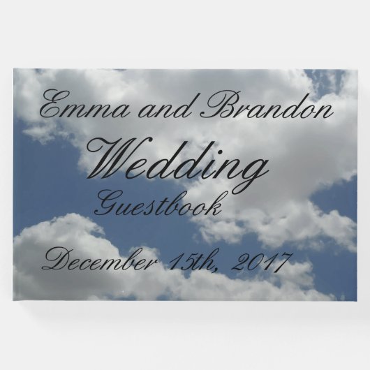 美しい青と白の雲のプリント結婚 ゲストブック (正面)