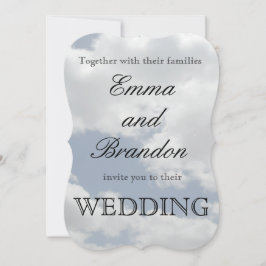 美しい青と白の雲のプリント結婚 招待状
