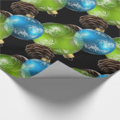 美しい青と緑のクリスマスボール ラッピングペーパー (角)