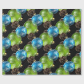 美しい青と緑のクリスマスボール ラッピングペーパー (フラット)