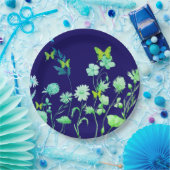 美しい青と緑のフローラと蝶 ペーパープレート (パーティー)