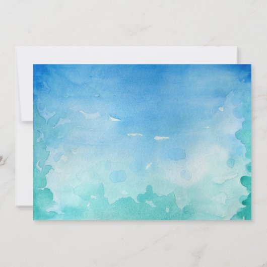 美しい青と緑の水彩 カメ ウェディング RSVP カード (裏面)