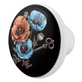 美しい青と赤のケシと鍵 セラミックノブ (右)