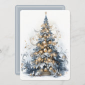 美しい青と金のクリスマスツリー シーズンカード (正面/裏面)