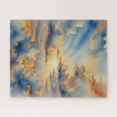 美しい青と金ゴールドの夕日 ジグソーパズル (横)