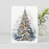 美しい青と金ゴールドクリスマスツリー シーズンカード (スタンド正面)