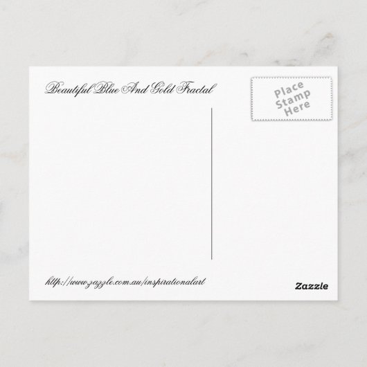 美しい青と金ゴールドフラクタル ポストカード (裏面)