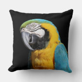 美しい青と金ゴールドマコーオウム クッション (正面)