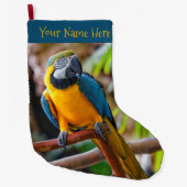 美しい青と金ゴールドマコーオウム ラージクリスマスストッキング (正面)