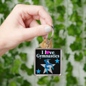 美しい青と銀の体操デザイン キーホルダー (手)