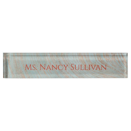 美しい青と銅の色の大理石デザイン デスクネームプレート (正面)