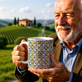 美しい💙青と黄のアズレ💛ホス9コーヒー コーヒーマグカップ