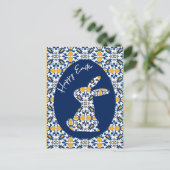 🐇💙💛美しい青と黄色のアズレジョスホリデー シーズンポストカード (スタンド正面)