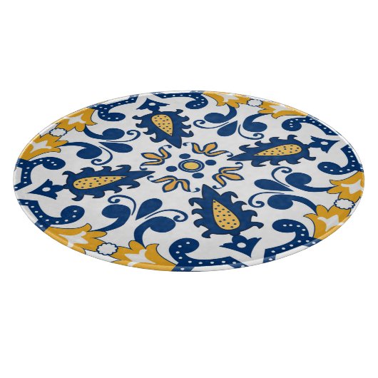 💙💛美しい青と黄色のアズレジョス、カッチン カッティングボード (角)