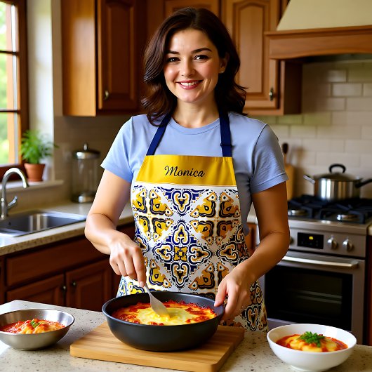 💛💙🤍美しい青と黄色のアズレホス エプロン